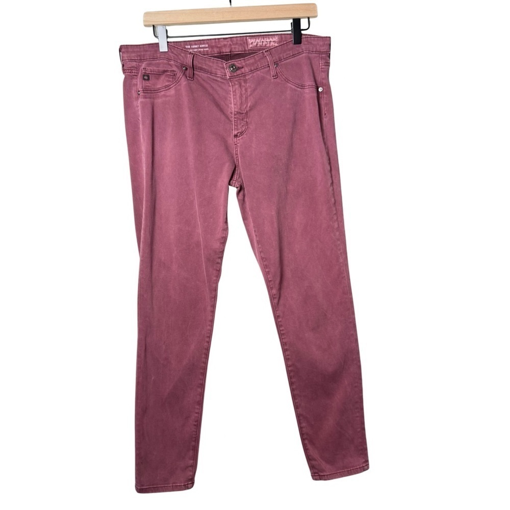 AG Adriano Goldschmied The Abbey Mid Rise Super Skinny Ankle Jeans 32R Dark Red